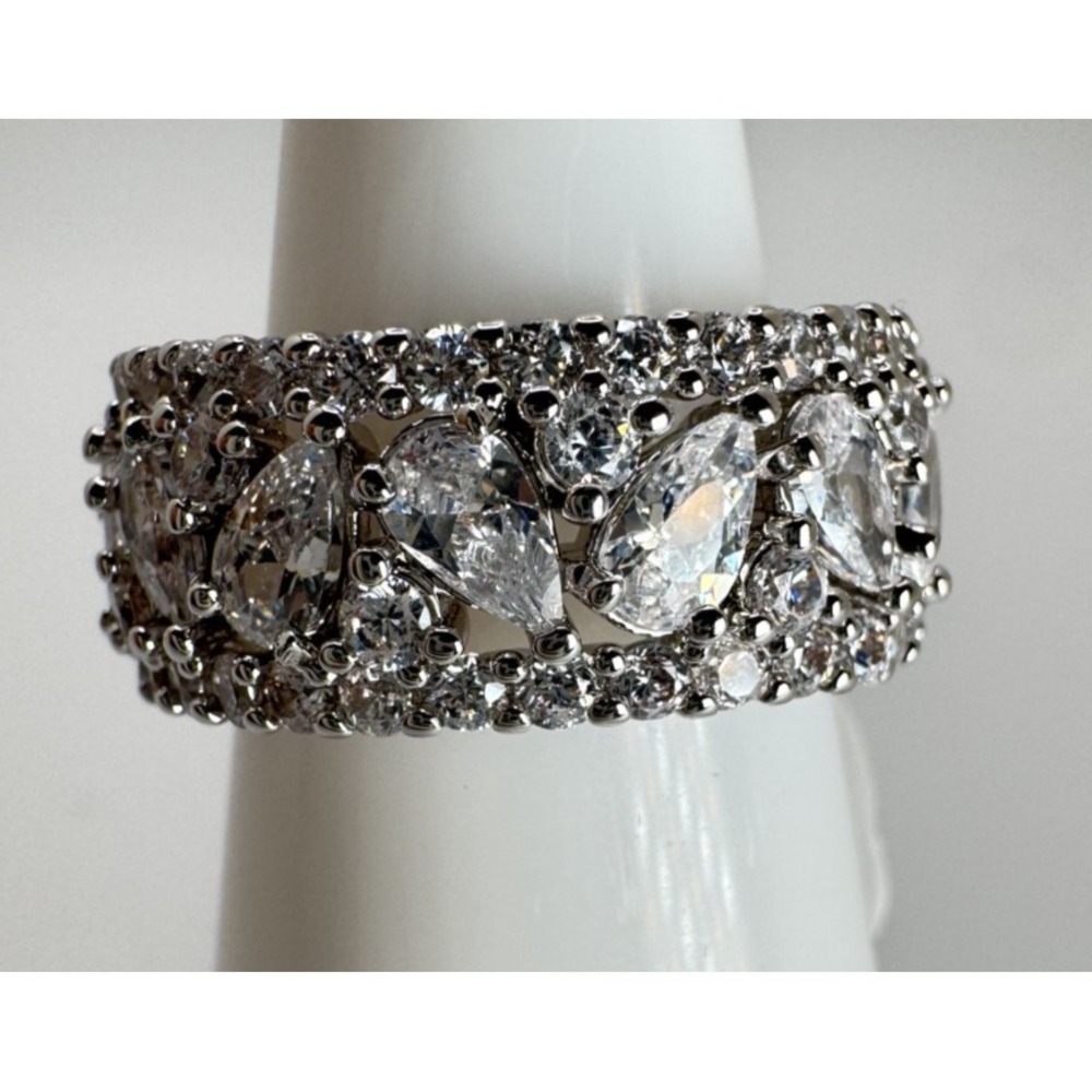 Size 5 Bomb Party Ring RG24720 Golden Skies Diamond Cubic Zirconia Rhodium